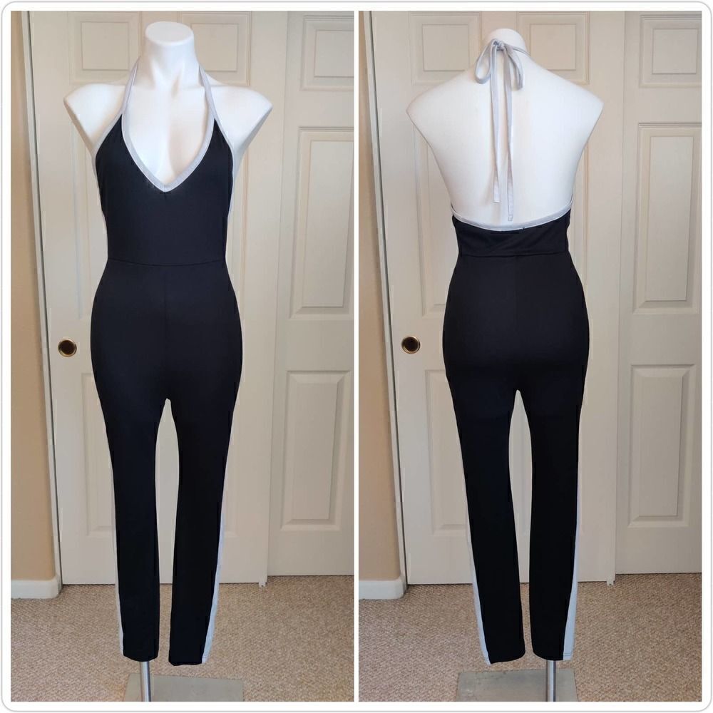 Shein deep V halter bodycon jumpsuit sz S